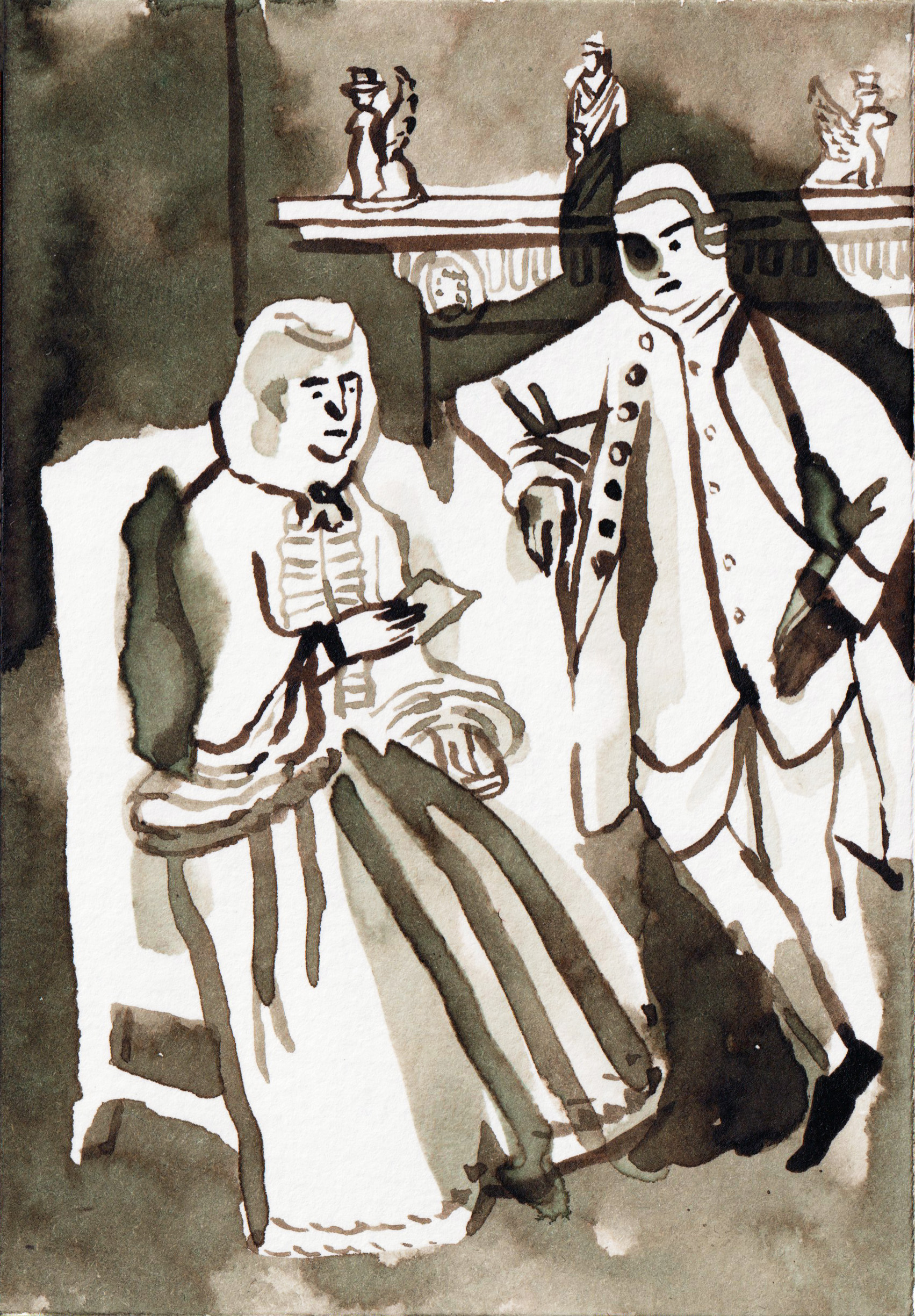 Ink / watercolor illustration of a renaissance couple