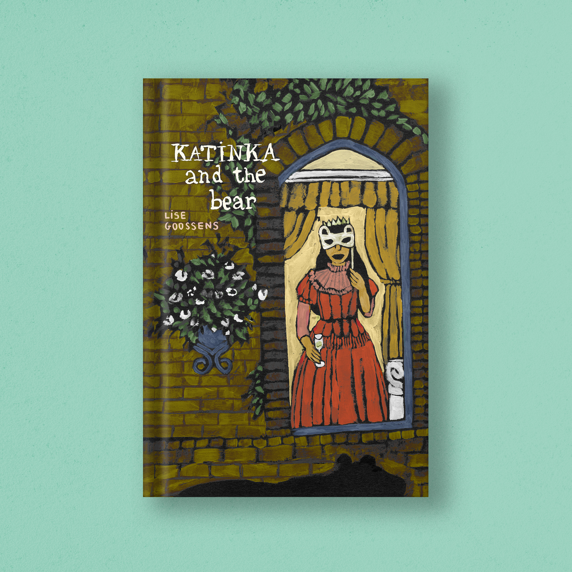 Hand drawn kidlit cover illustration showing a princess in a window