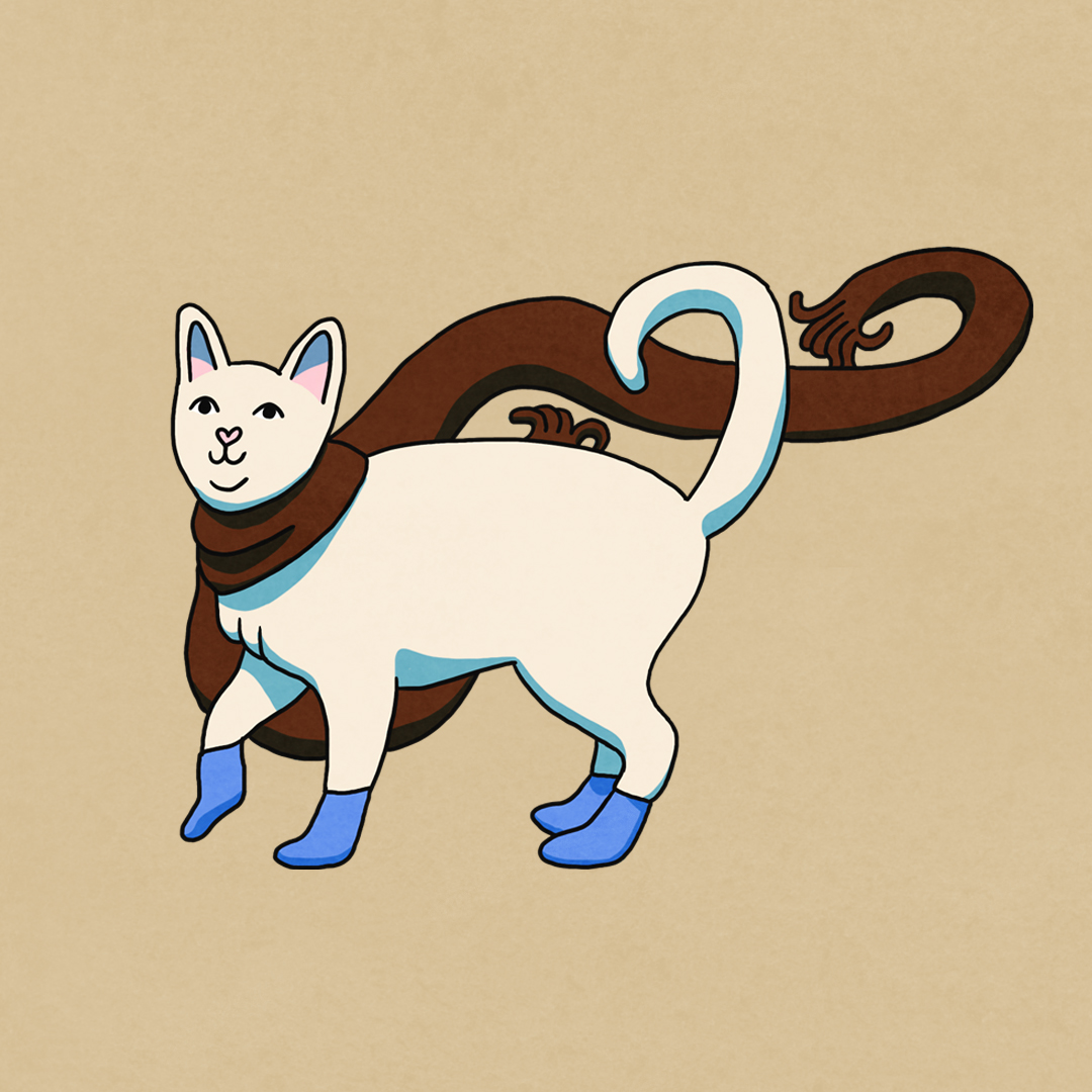 cute cat with scarf illustration