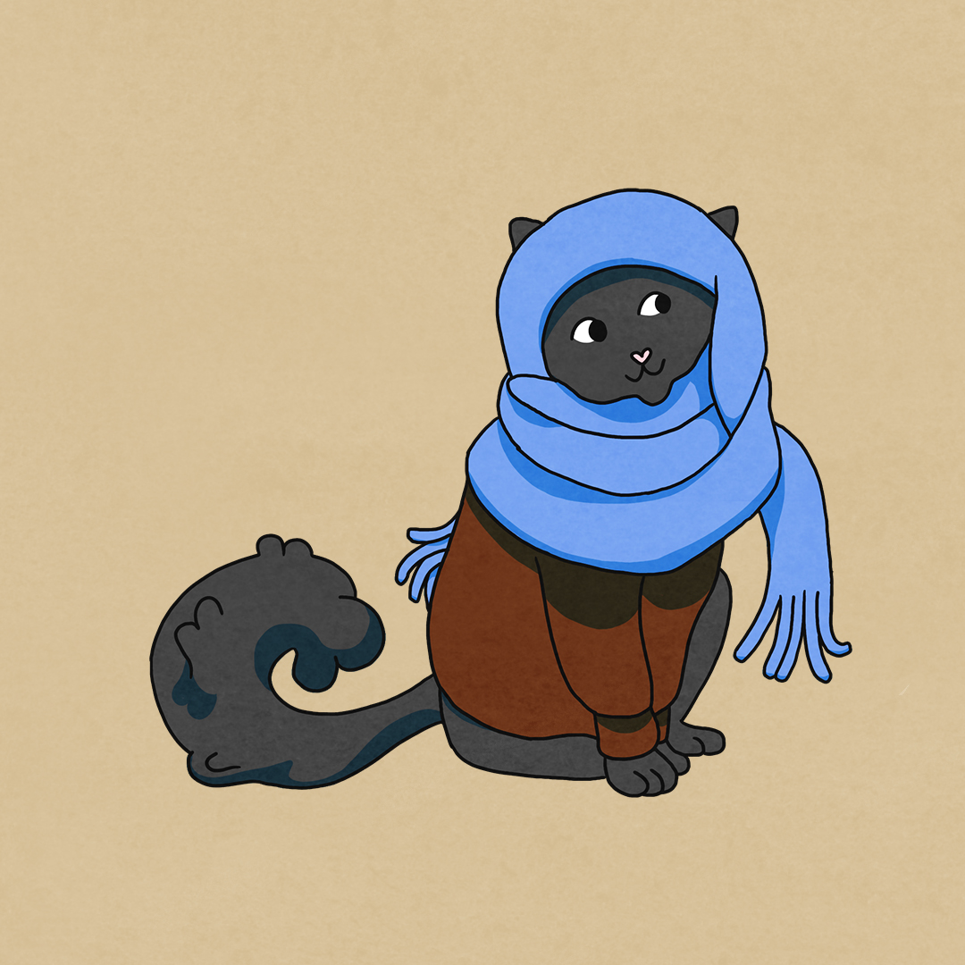 cute cat with scarf illustration