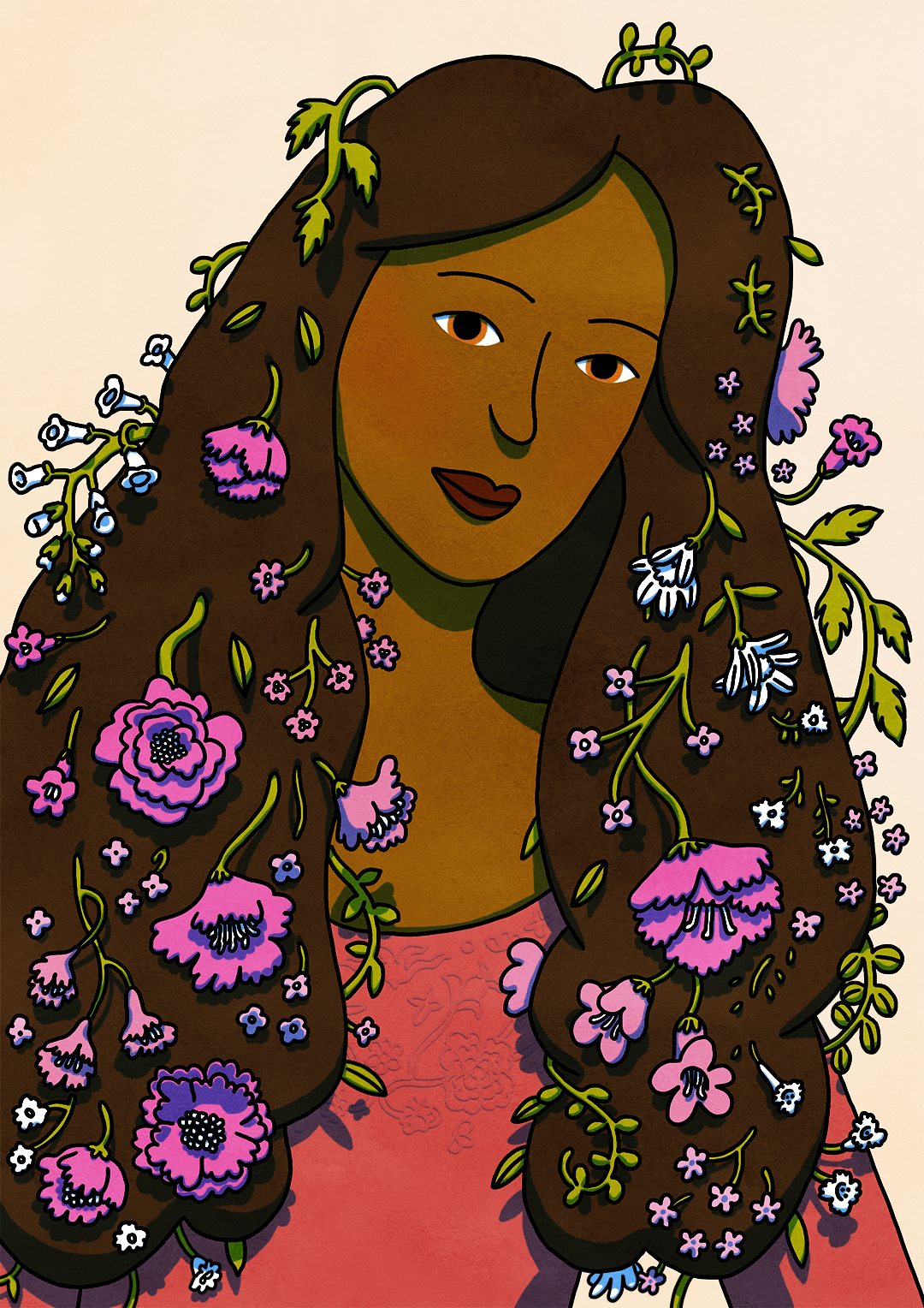 woman with flowers in her hair illustration