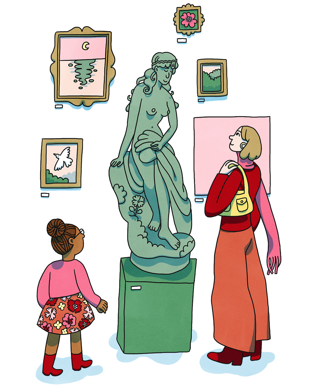 illustration of visitors at the museum