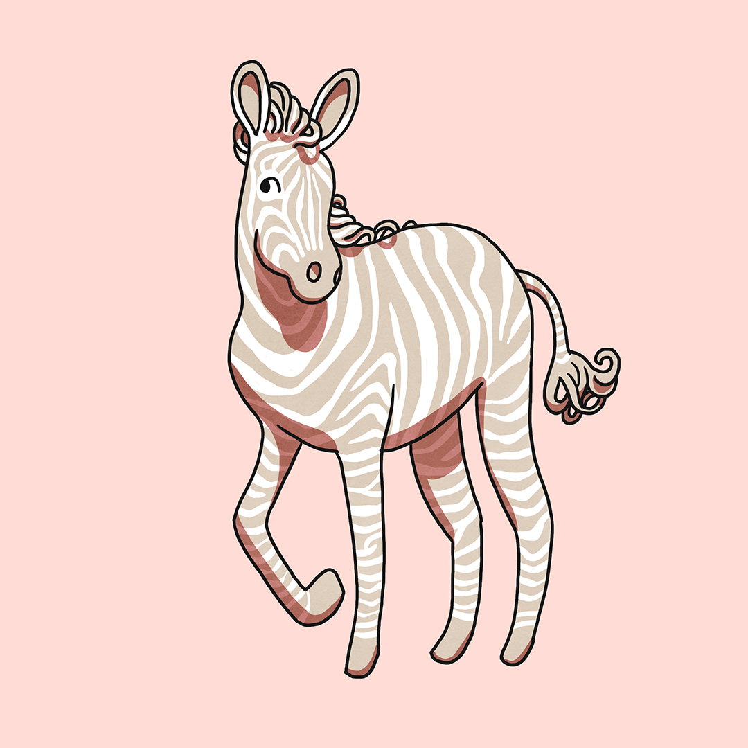 pink illustration of a cute zebra