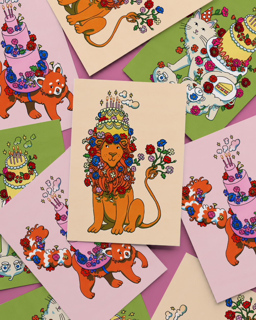 illustrated animal kids birthday cards