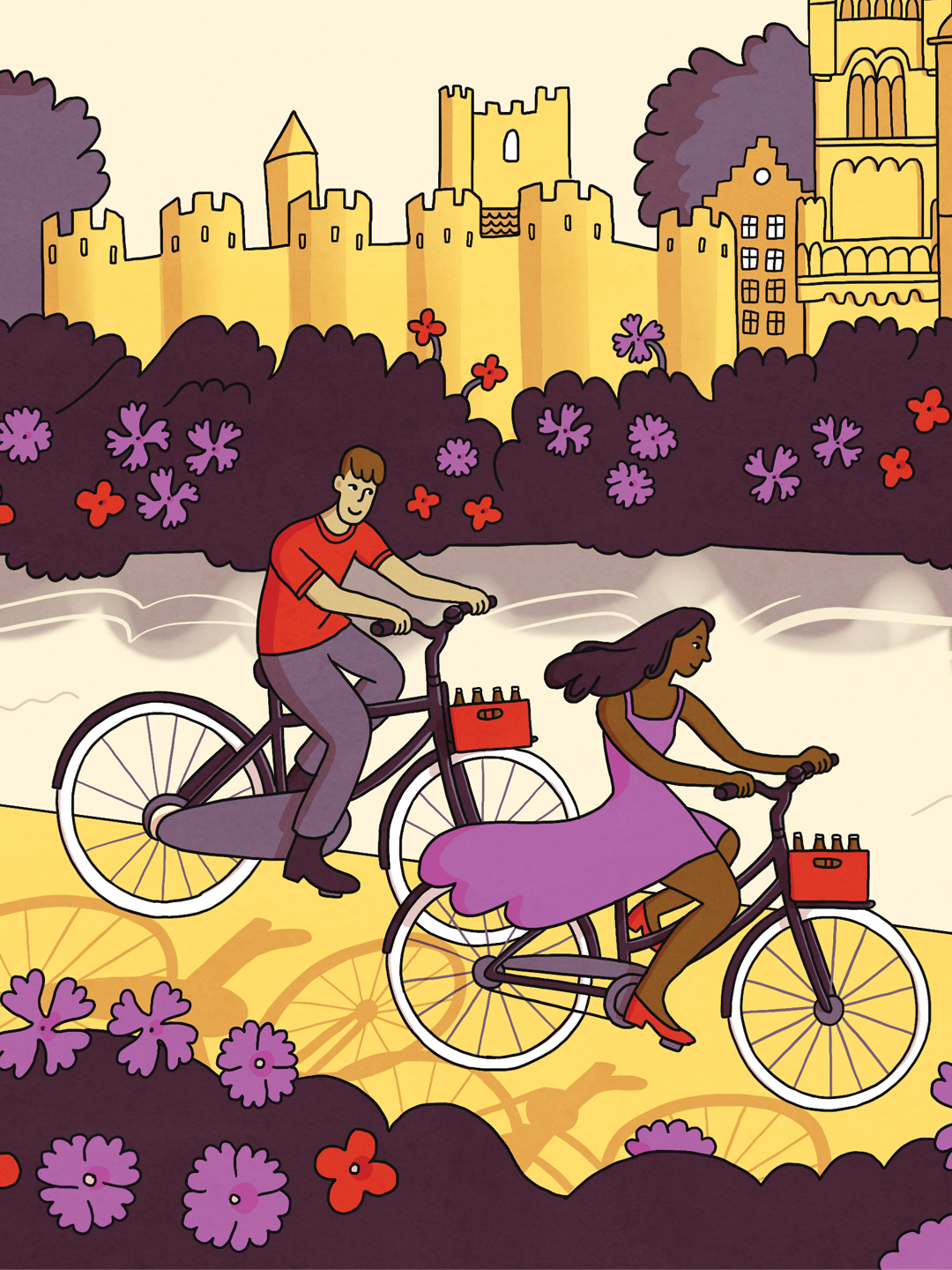 cycling through city editorial illustration