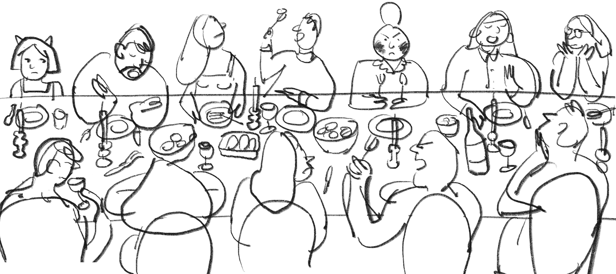 illustration of a family arguing at the dinner table