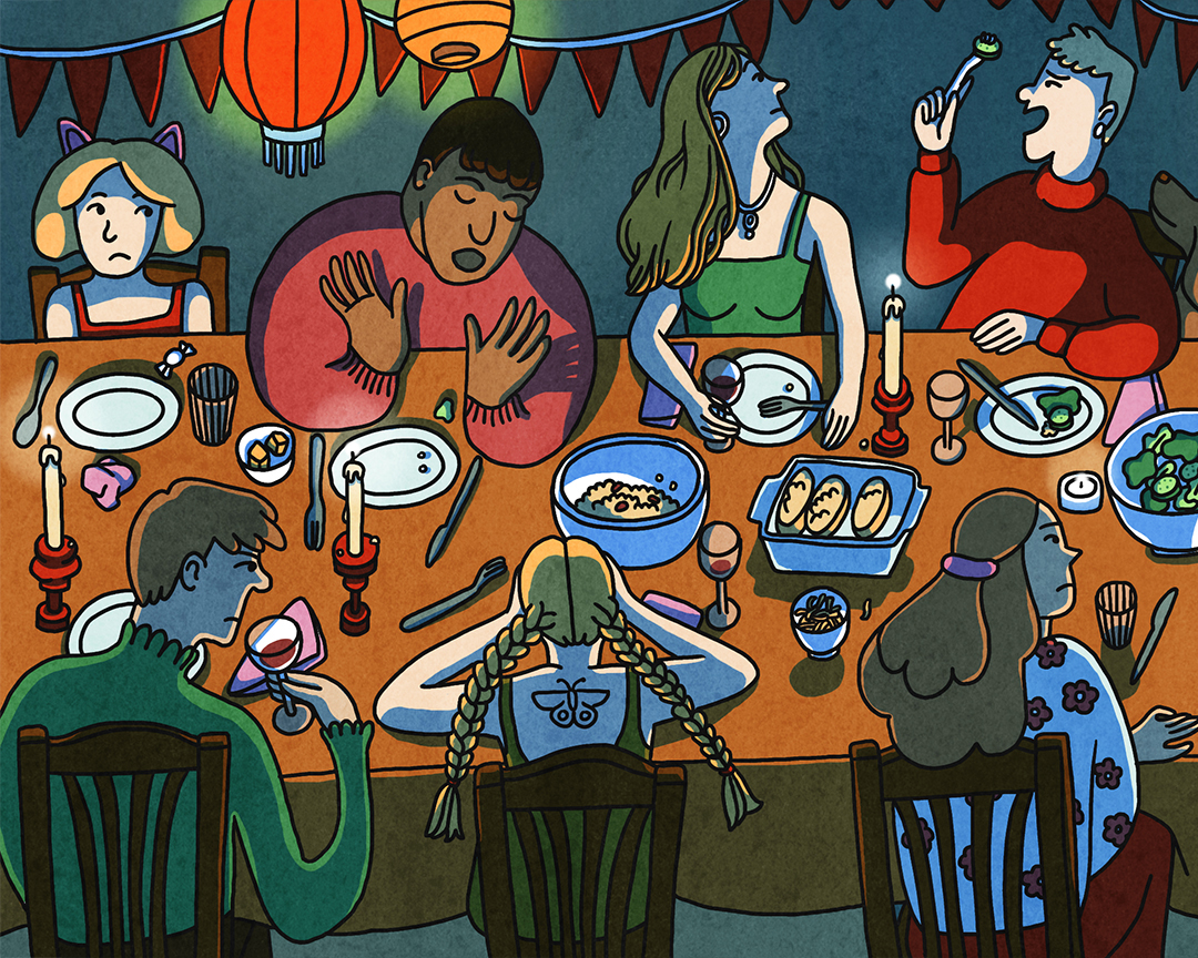 illustration of a family holiday dinner