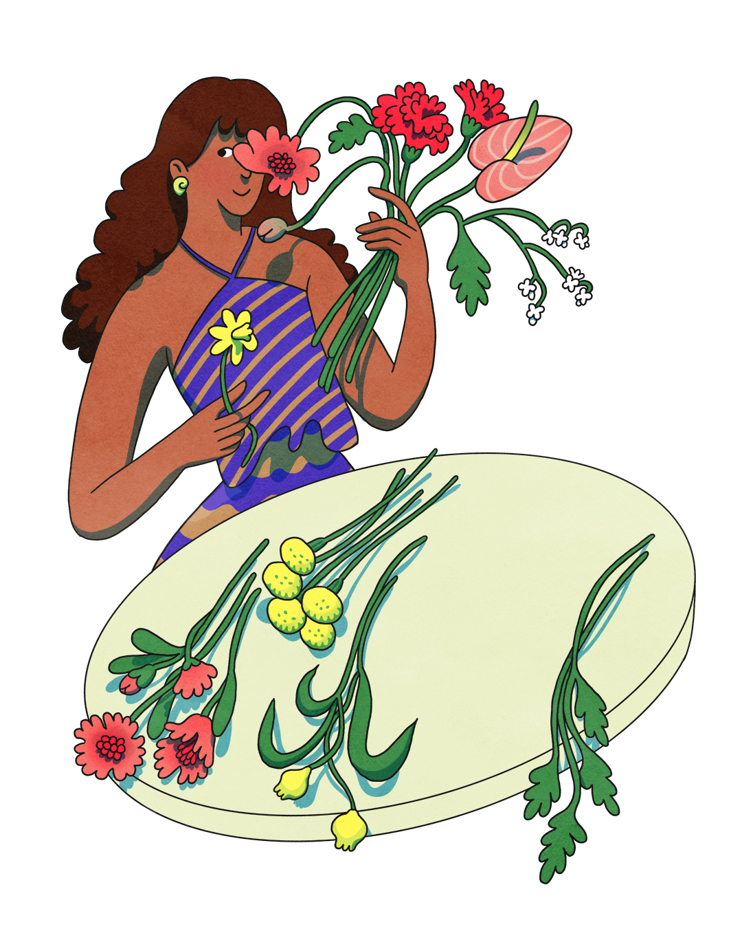 florist girl illustration in playful colorful style