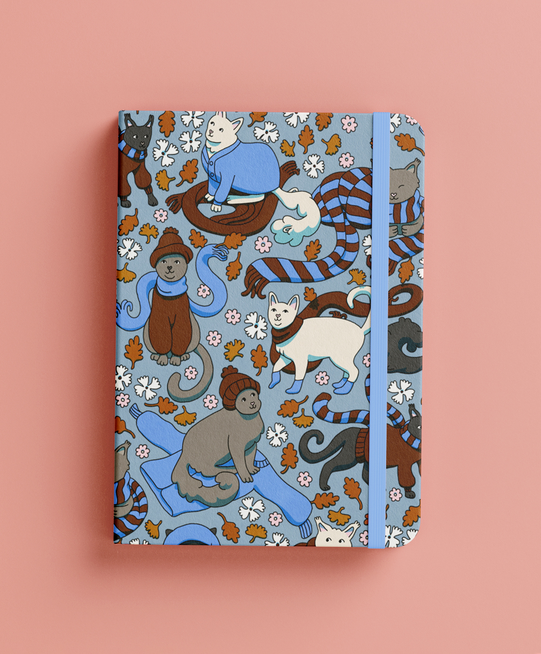 cats wearing hats and scarves repeating pattern