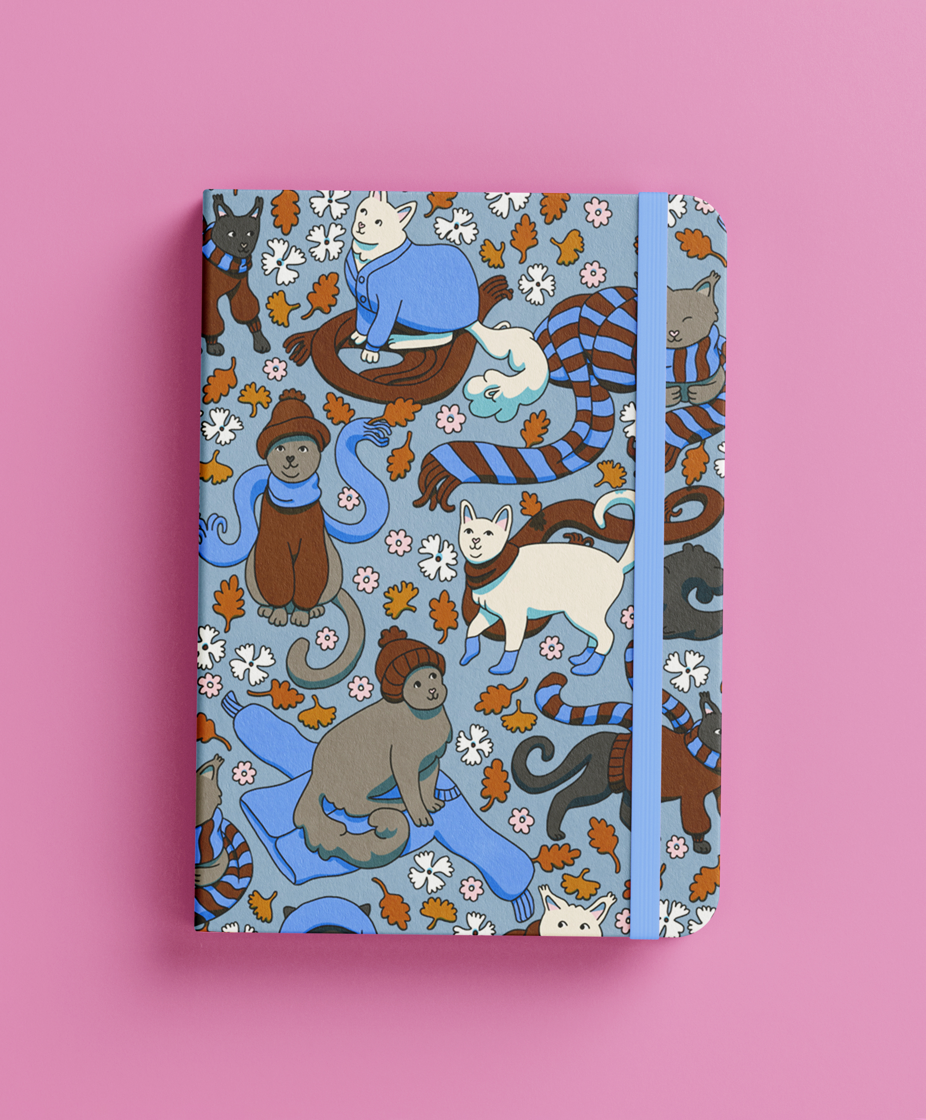 cats wearing hats and scarves repeating pattern