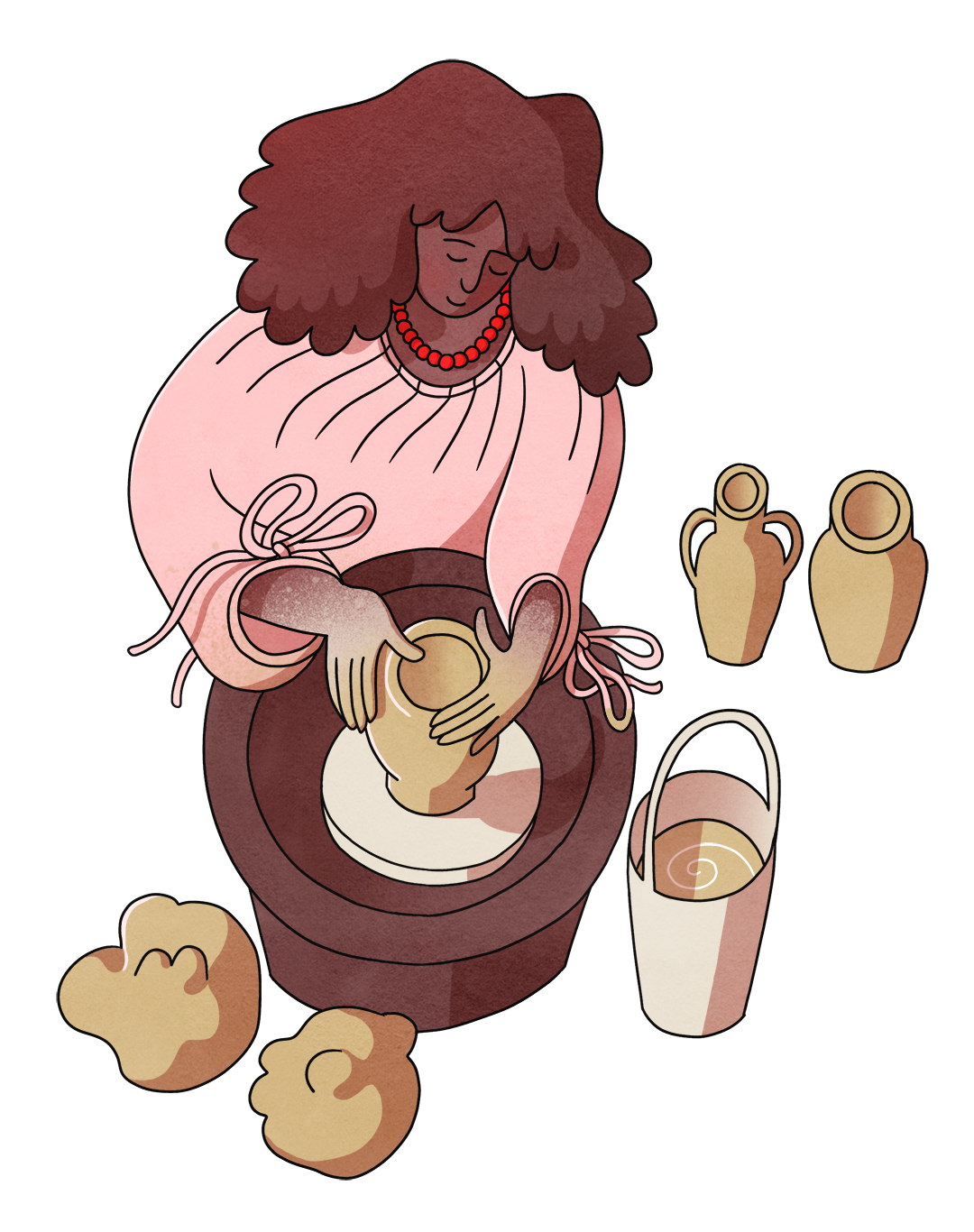 pottery woman illustration in playful colorful style