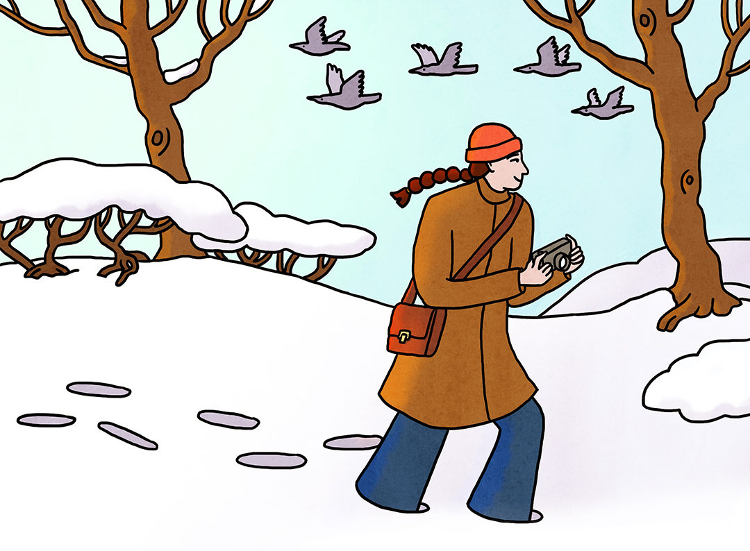 illustration of a photographer in the snow