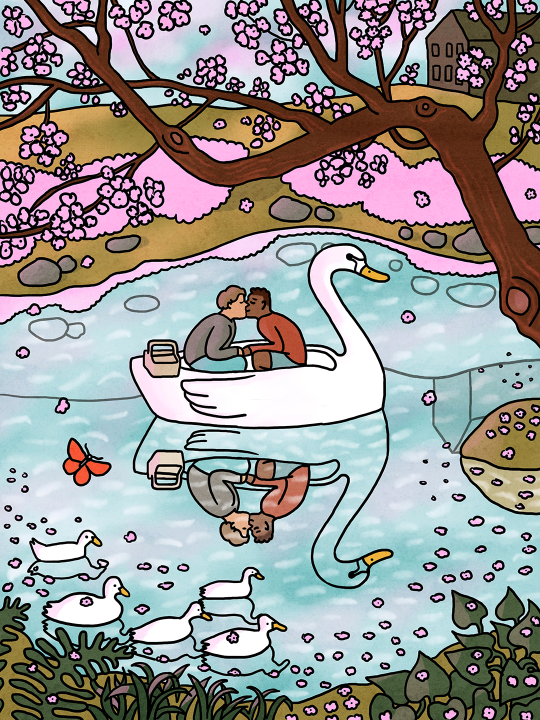 illustration of a couple in a boat